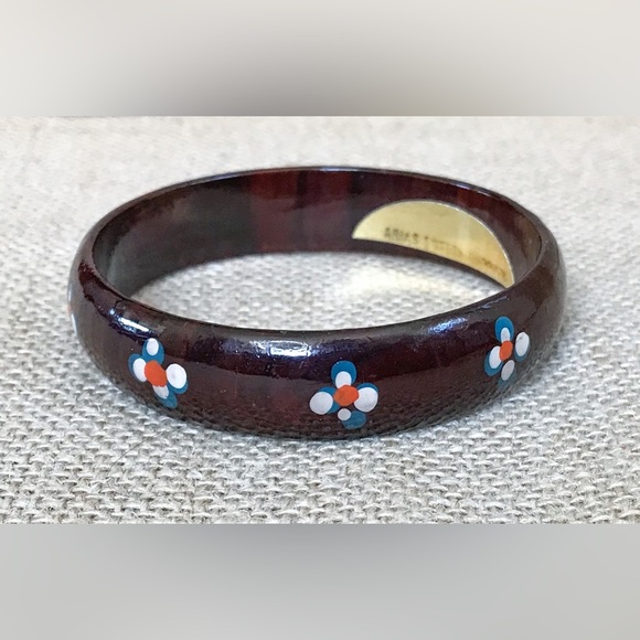 Jewelry - Brown Floral Lacquer Bangle Bracelet Hand Painted Boho Fairy Grunge Cottage Core